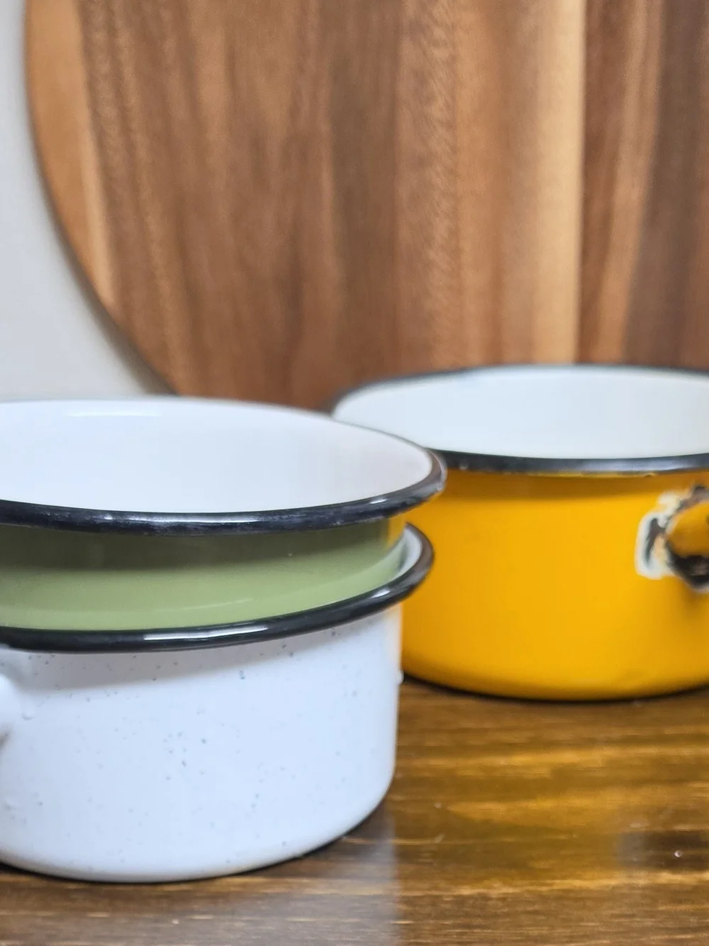 Enamel Saucepan - Green, White & Orange/Yellow Bundle